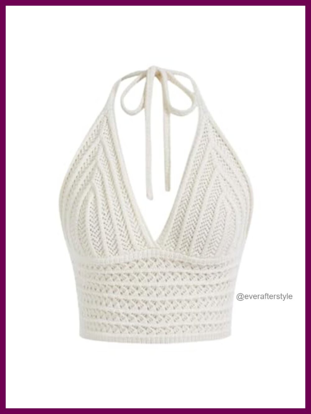 WDIRARA Crochet Halter Top V Neck Tie Backless Boho Knit Crop Top